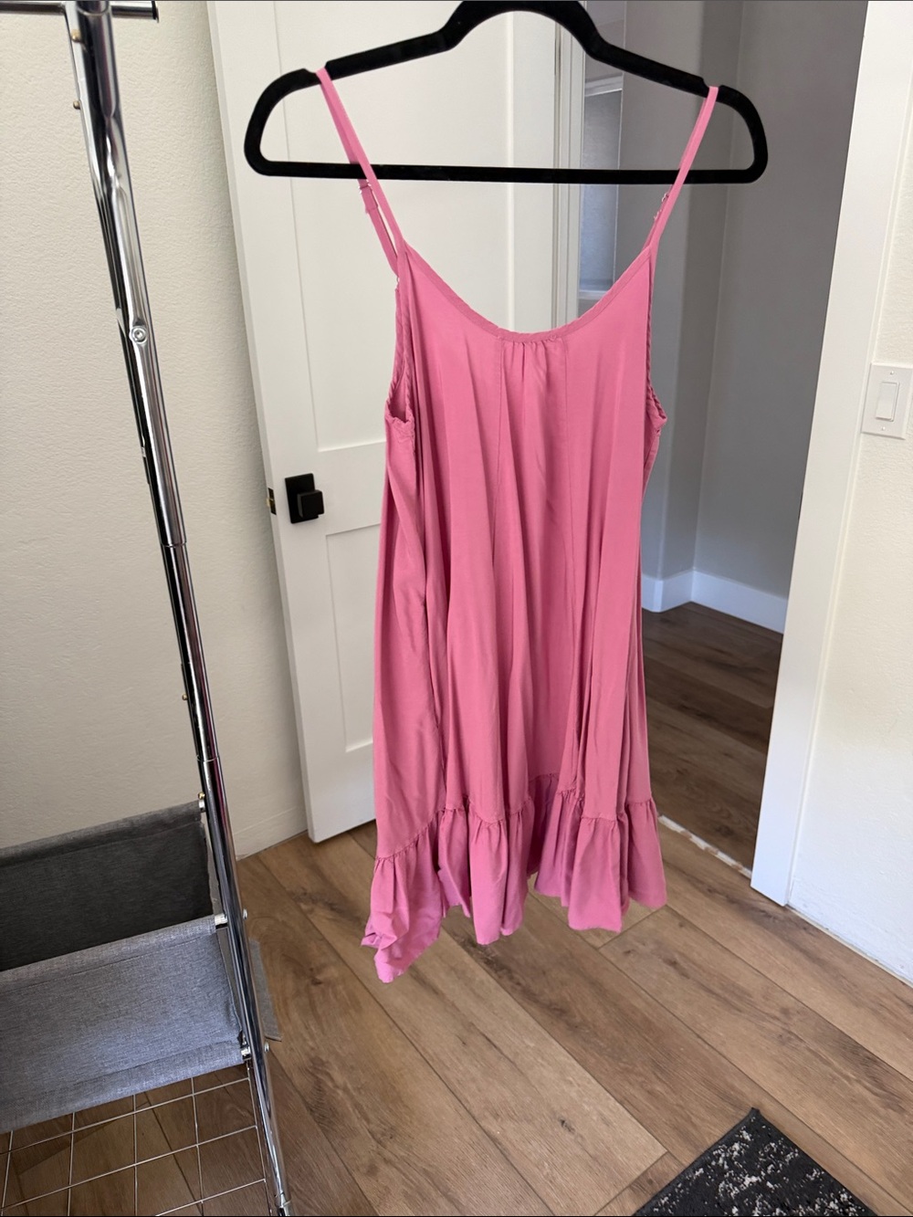Pink Ruffle Hem Slip Dress